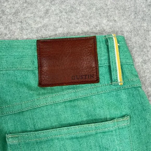 GUSTIN Selvedge Jeans Mens 31x32 Green Seafoam Stretch California Raw Japan 396 - Picture 13 of 15